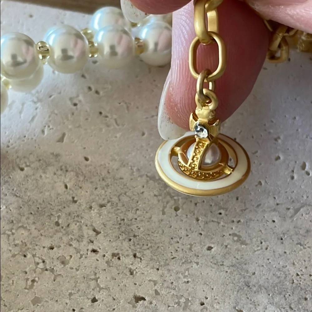 Vivienne Westwood Pearl Choker Bone Detail Gold Orb Necklace Bracelet Adjustable